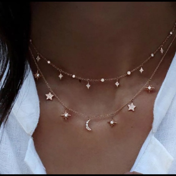 Jewelry - Double Layer Elegant Moon & Star Crystal Necklace